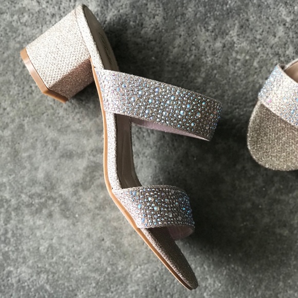 Gold Party Rhinestone Mule Slide low 2.5” Heel - Picture 7 of 8